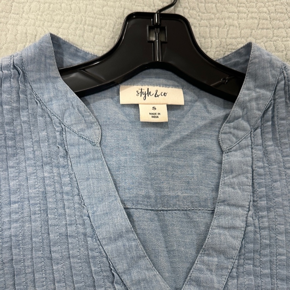 Style & Co. Light Blue Pintuck Tunic with Eyelet Hem - Picture 8 of 8